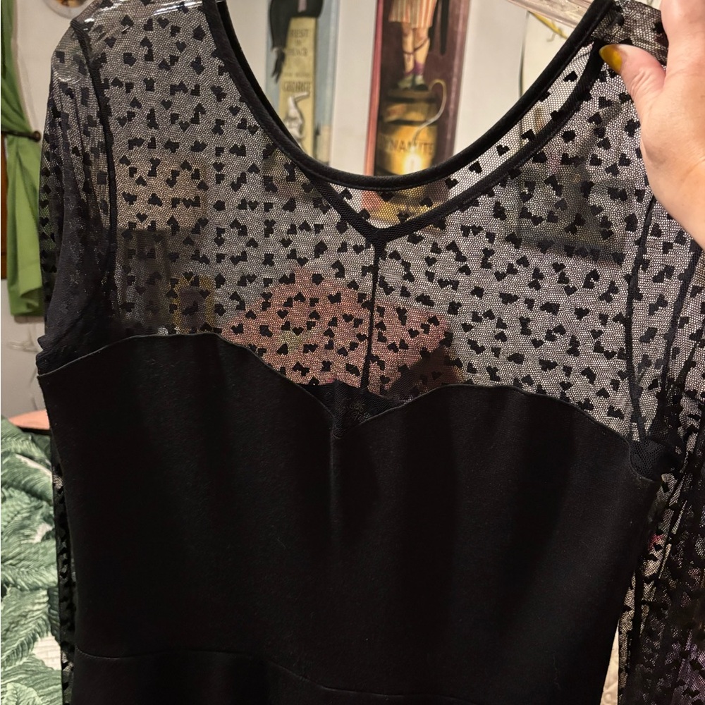 RockSteady Black Dress with Sheer Long Sleeves with Heart design 🖤